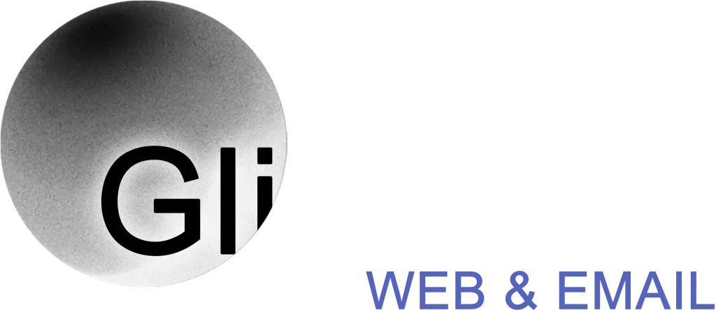 Glistex Web & Email logo with inveted colours and blue subtext.